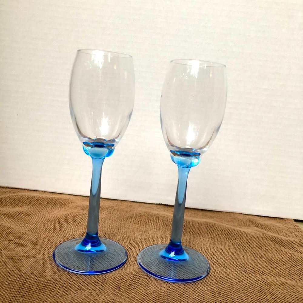 Pair of Vintage Laser Blue Wine Glasses